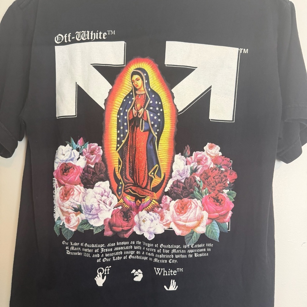 OFF WHITE Our Lady of Guadalupe Graphic Black T-Shirt Medium - Picture 3 of 8